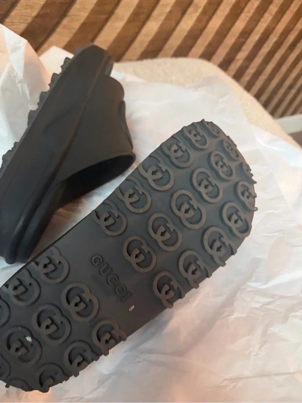 Gucci Black Platform Slide Sandals with Embossed GG
